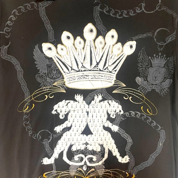 NWT Christian Audigier Black White Crown Design 100% Cotton Tee Shirt Sz M - Picture 5 of 6